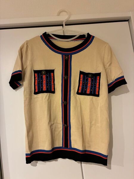 半袖 Tシャツ カットソー トップス サマーニット ボタンベージュ ピンク 春夏