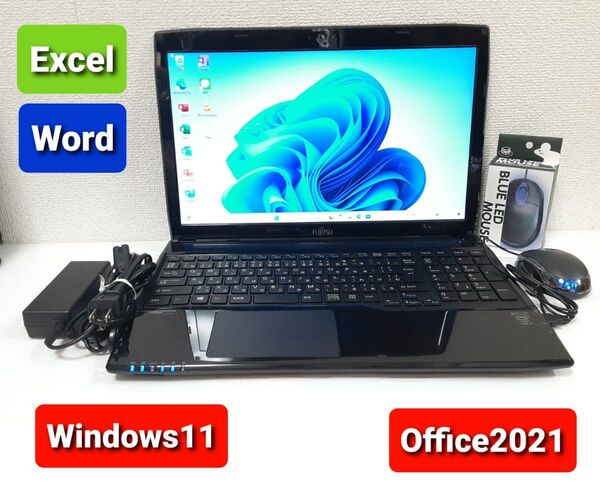 富士通 ノートパソコン Windows11 Office2021 エクセル ワード パワーポイント Core i3 Webカメラ