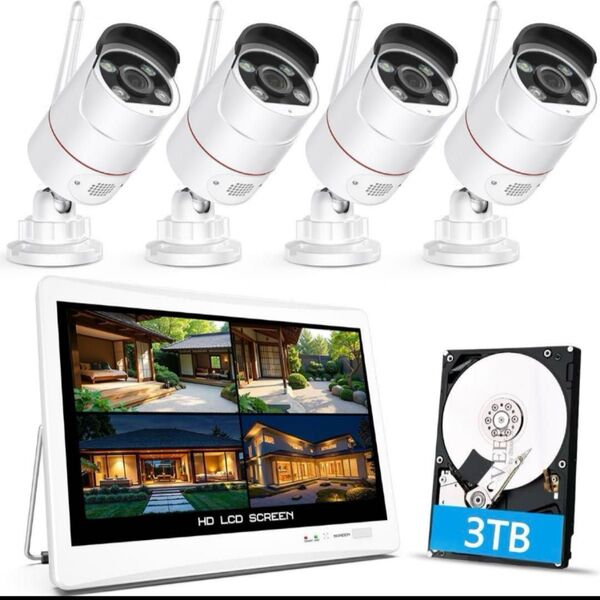 YESKAMOO 防犯カメラ 屋外 ワイヤレス 3TB HDD内蔵WiFiカメラ