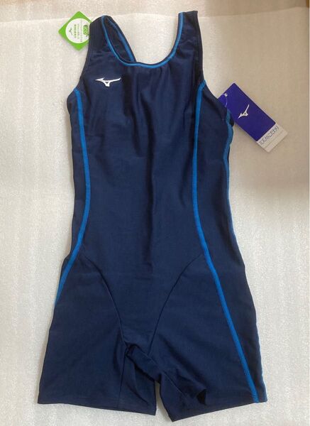 (新品)ミズMizuno女の子水着ダークネイビー×ライトブルー140cm