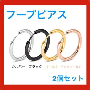フープピアス 2個セット シンプルデザイン ステンレス 両耳 ブラック フープピアス フープ シルバー フープイヤリング