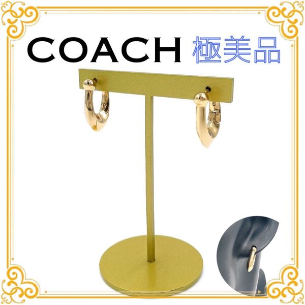 COACH コーチ シグネチャー ピアス アクセサリー 両耳用 フープピアス レディース ゴールド 極美品 ラインストーン レア
