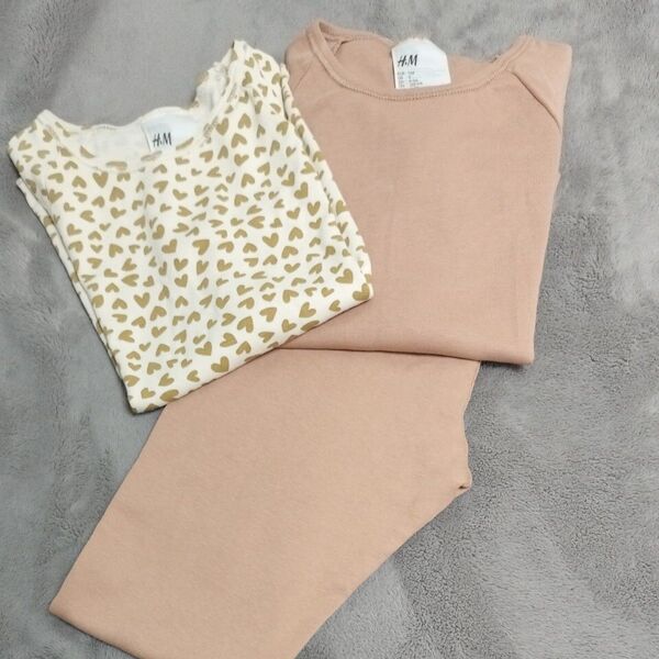 H&M パジャマトップス 2枚セット ハート柄 ピンク