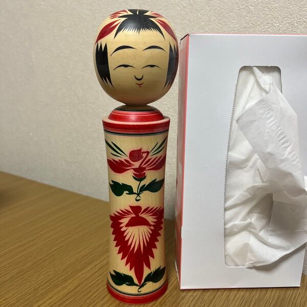 こけし人形 木製 花柄