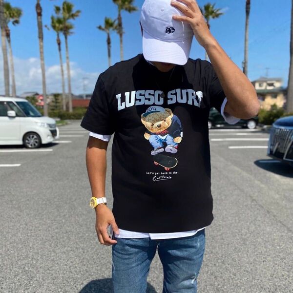 ストリート系 LUSSO SURF スケボーベアーTシャツ ブラック Lサイズ ロンハーマン