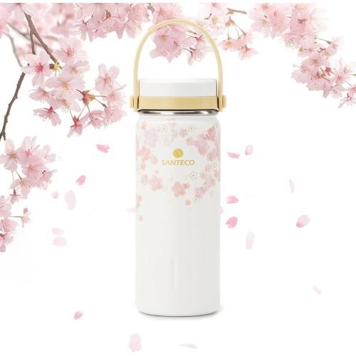 トラベルタンブラー 380ml ハンドルタイプ 保冷 保温 真空二重構造 ステンレス 直飲み 洗いやすい 桜の季節