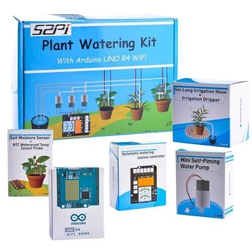 GeeekPi Arduino UNO R4 WiFi キット、土壌水分センサー付き植物散水キット、ウォーターポンプ、灌漑ホース、
