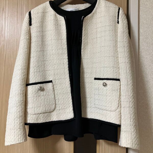MING by BEAMS ノーカラージャケット ツイード ホワイト