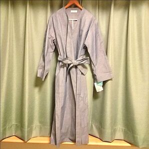 新品タグ付き定価19,800円 長屋なぎさ 撥水加工綿麻素材 デニムブルー レインウェア ロングコート 羽織り ワンピースコート