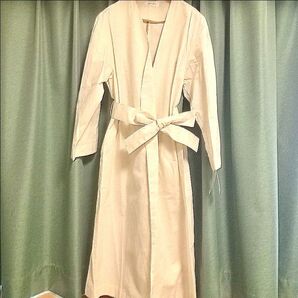 新品タグ付き定価19,800円 長屋なぎさ 撥水加工綿麻素材 オフホワイト レインウェア ロングコート 羽織り ワンピースコート