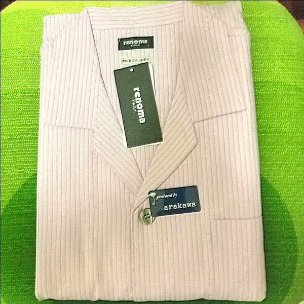 新品タグ付き定価13,200円 RENOMA レノマ メンズ綿100% ピンク地グリーンストライプ柄 紳士テイラードパジャマL