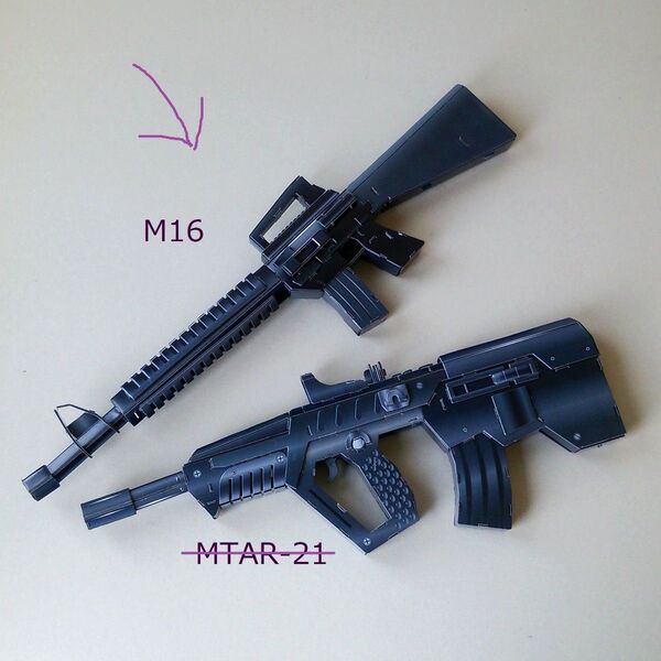 ペーパークラフト ガン M16/全長50cm リアル塗装 インテリア プラモデル モデルガン ミリタリー ライフル ゴルゴ13