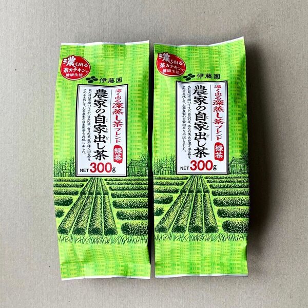 伊藤園 農家の自家出し茶 300g*2/濃く出る深蒸し茶ブレンド 緑茶 旨味の芽 香りの茎 色が濃く出る粉 日本茶 煎茶 お茶