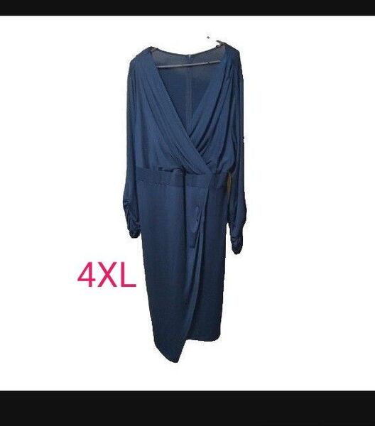 4XLワンピース カシュクール ブルー