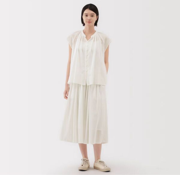 婦人強撚ボイルフレンチスリーブブラウス&ギャザースカートSセットアップ最終価格