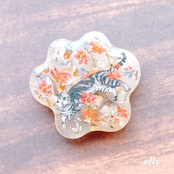 ハンドメイド 天然石 桜メノウ ミックスカーネリアン 牡丹 猫 肉球 レジン ネックレス キーホルダー