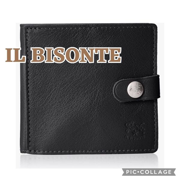 ■新品未使用【IL BISONTE/イルビゾンテ】二つ折り財布、ウォレット、財布、小銭入れ、カード入れ、ブラック、黒