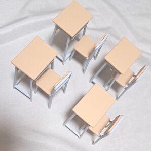 ミニチュア イス テーブル 机 学校 4点セット 家具 レトロ