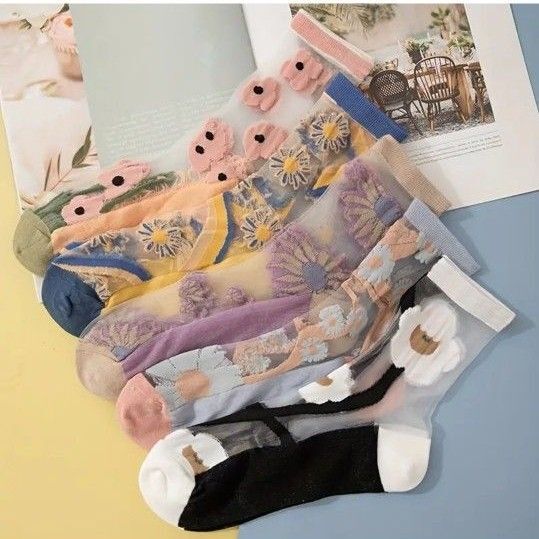 花柄 シースルーソックス まとめ売り フリーサイズ 新品 5足