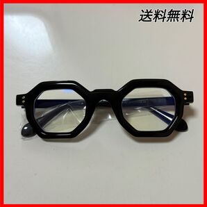 オクタゴン アメカジ 八角形 ブラックフレーム 伊達メガネ