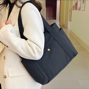 トートバッグ オフブラック キャンバス マザーズバッグ 手提げ エコバッグ 韓国 通勤通学 軽い 鞄 帆布 軽量