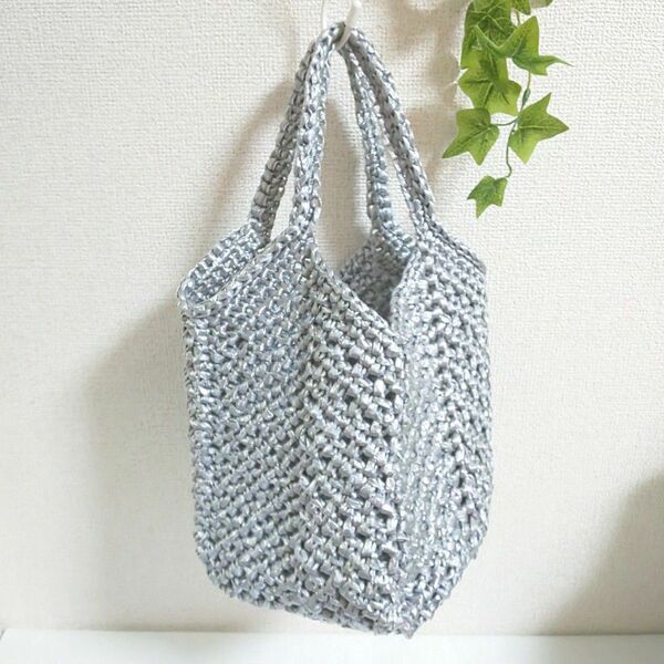 スズランテープ スクエアバッグ ハンドメイド シルバー ⑩