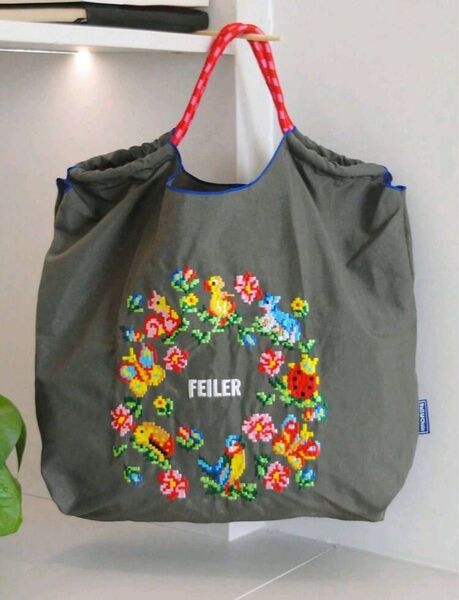 エコバッグ 刺繍 花柄 あひる柄 グレー フェイラー がお好きな方