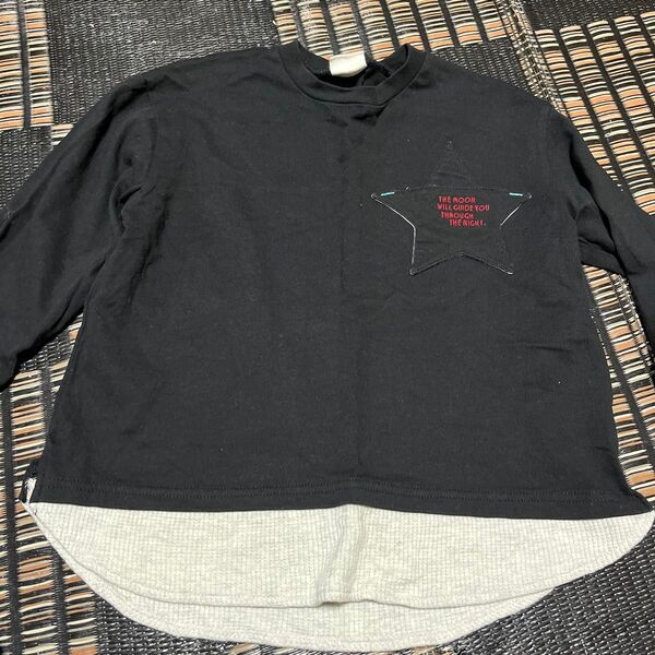 breeze長袖Tシャツ ロゴ入り ブラック レイヤード風
