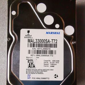MARSHAL 内蔵型HDD 3TB 3.5インチ SATA接続ラベルにキズあり#001