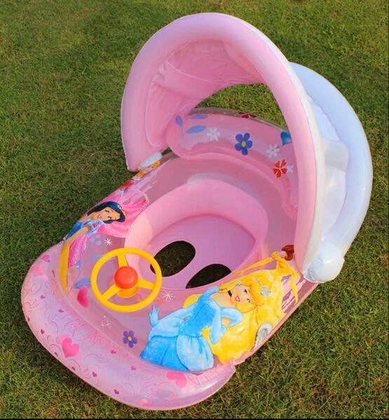 プリンセス浮き輪 屋根付き 足入れ うきわ プール ピンク 1-6歳 キッズ 水遊び