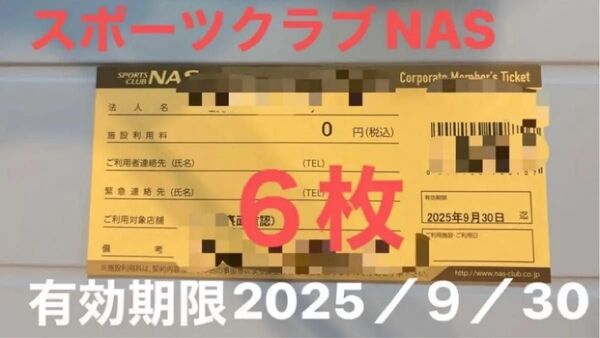 スポーツクラブNAS 施設利用券 6枚 チケット