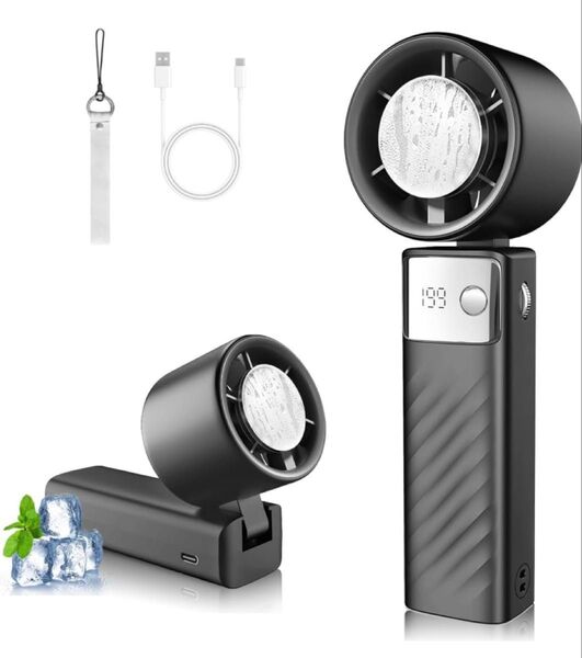 【新品,未使用,未開封】ハンディファン 冷却プレート 携帯扇風機 ストラップ付き 手持ち扇風機 静音 ブラック