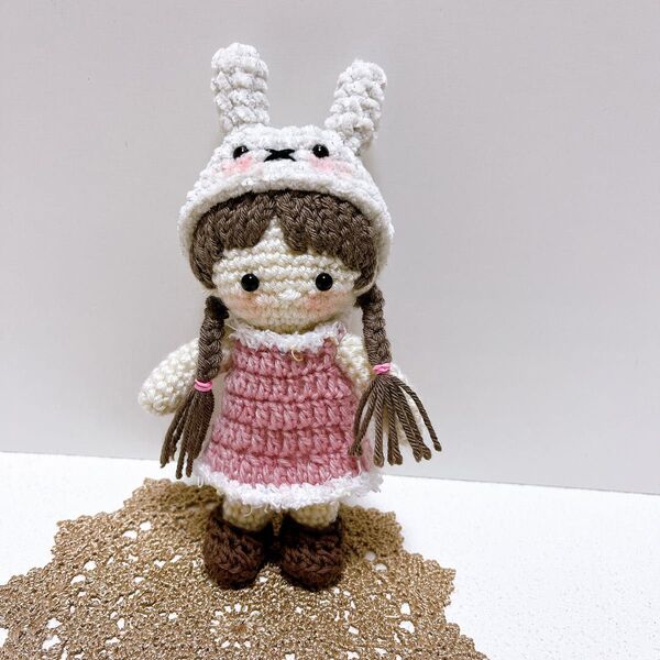 【ハンドメイド】あみぐるみ 女の子 着せ替え うさぎ帽子