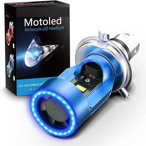バイク用 LED ヘッドライト H4 / HS1 Hi/Lo 直流 DC 12V / 24V 汎用 青色光付き