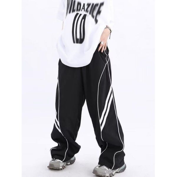 パンツ y2k L ワイドパンツ ブラック 黒 ダンス ストリート系 韓国系
