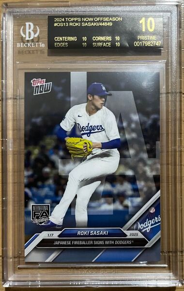 2024 Topps Now Roki Sasaki 佐々木朗希 (/44849) BGS10 BLACK LABEL RC