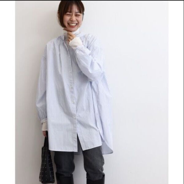 relume コットンローンストライプギャザーブラウス