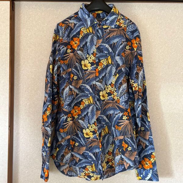 ZARA MAN 総柄 シャツ 花柄 ボタニカル ブルー M