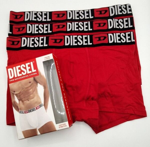 【Mサイズ】DIESEL(ディーゼル) ローライズボクサーパンツ レッド 3枚セット メンズボクサー 男性下着 00ST3V