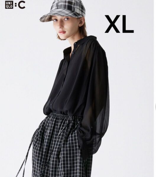 【タグ付未使用】ユニクロ :C シアーボリュームブラウス ブラック 黒 XL 完売品 長袖シャツ 長袖ブラウス 大きいサイズ