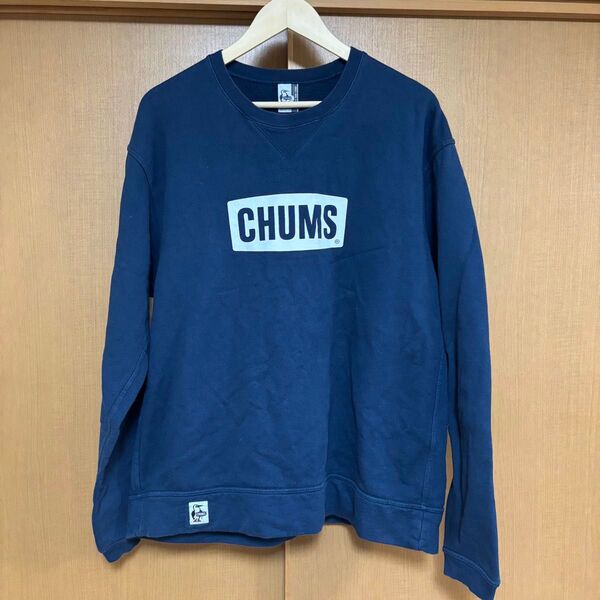 チャムス トレーナー ネイビー XXL オーバーサイズ スウェット CHUMS プリント ロゴ 古着 裏起毛