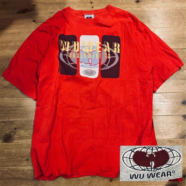 Tシャツ 古着 90s Wu-Wear ウーウェア 両面 XXL 赤 レア 希少 Wu-Tang Clan ウータン アメリカ製
