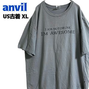 US古着 anvil アンビル 半袖Tシャツ プリント XL ゆるだぼ グレー シンプル