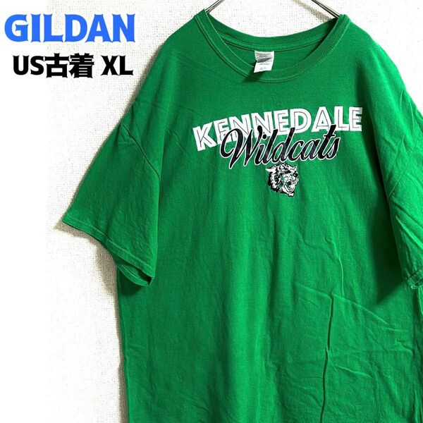 US古着 GILDAN ギルダン 半袖Tシャツ カレッジ チーム XL ゆるだぼ グリーン