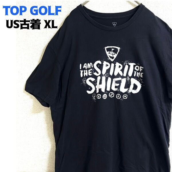 US古着 TOP GOLF トップゴルフ 半袖Tシャツ プリント ブラック XL ゆるだぼ ヴィンテージ