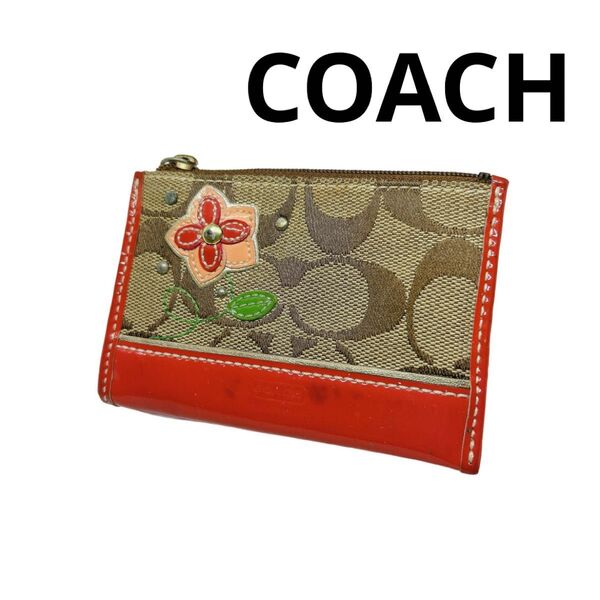 COACH コインケース キーリング付 シグネチャー 花柄 人気 小銭入れ