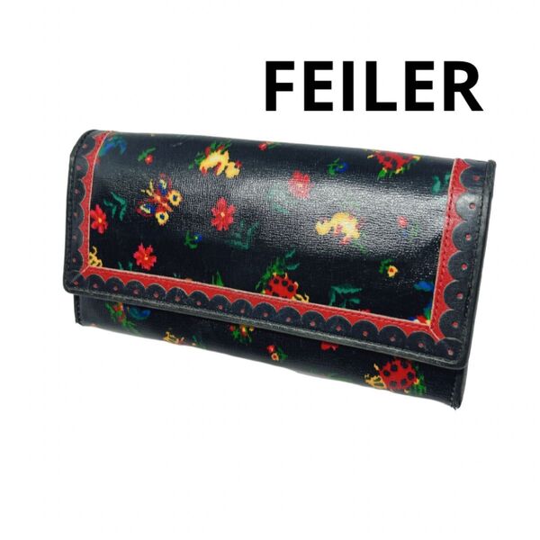 FEILER 財布 花柄 黒 お洒落 レザー 人気