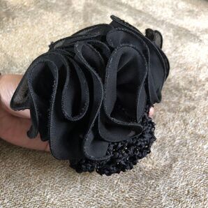 シニヨンバレッタ お団子ネットカバー シニヨンリボン ワンポイント ヘアアクセサリー ブラック 黒 大きめロング 絶壁さんにも