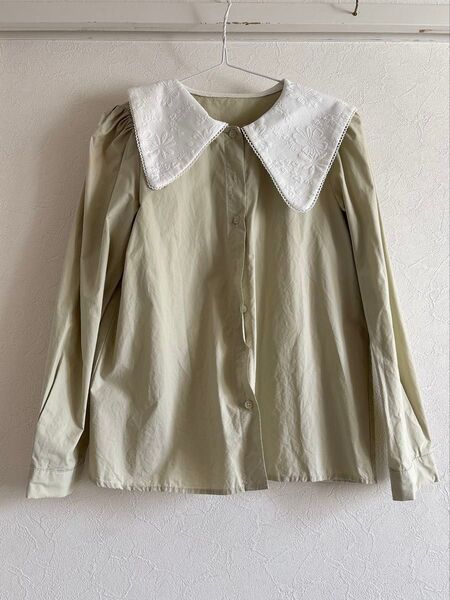 SHEIN Dazy ブラウス 刺繍襟 グリーン