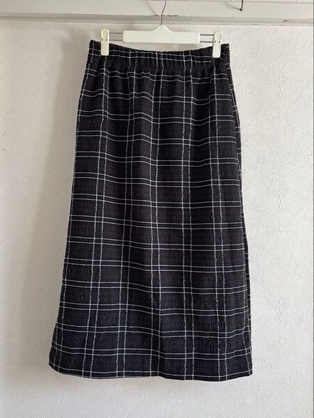 Used チェック柄ロングスカート 黒×白 モノトーン